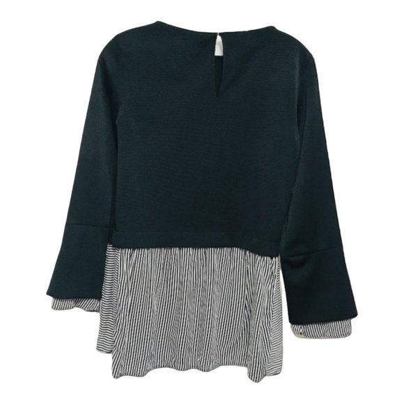 Zara XS Navy Striped Hem Mixed Media Long Sleeve Top - Picture 3 of 7